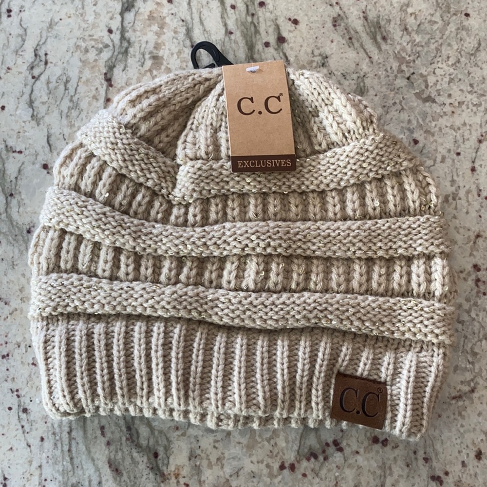 NWT C.C Champagne Beanie OS